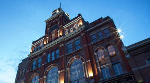 The Tivoli Student Union building at dusk.